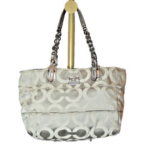 COACH Madison Tote Tan Cream Purple Satin Lining Signature C Print A1063-14133
